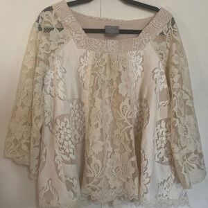 Anthropologie Vanessa Virginia Prosody cream lace blouse, bell sleeves